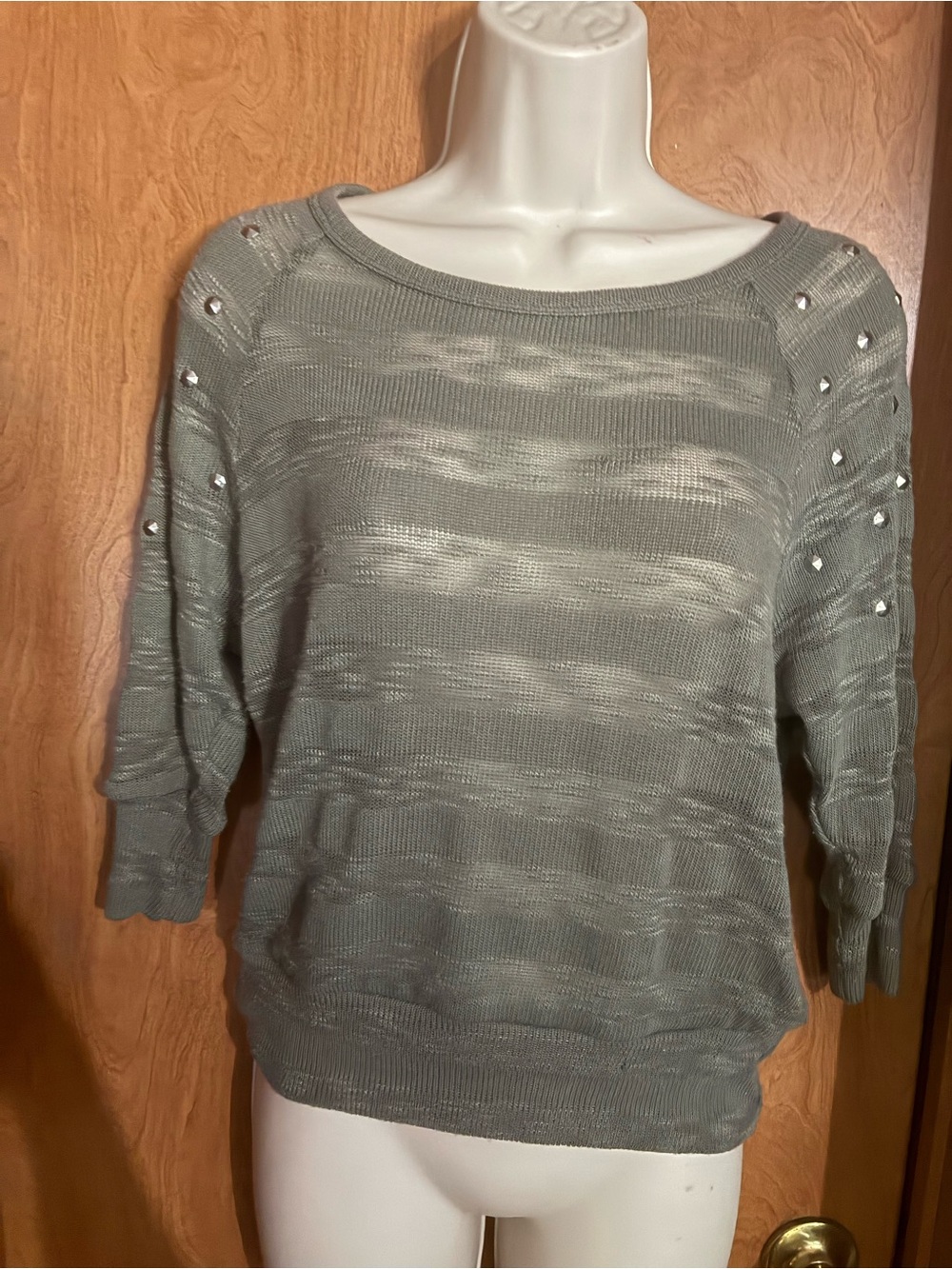 Light Sage Green Knit Pullover Sweater with Stud Detail